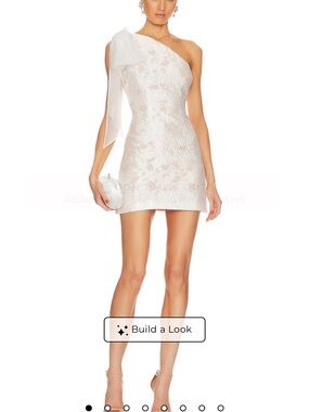 Elliatt One-Shoulder Ivory Lace Mini Dress with Bow